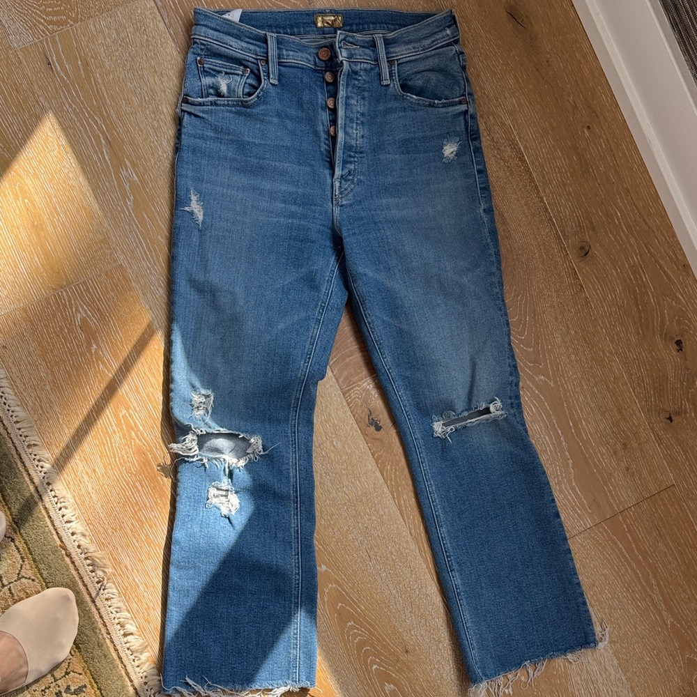 Mother Women's Distressed Blue High-Rise Jeans